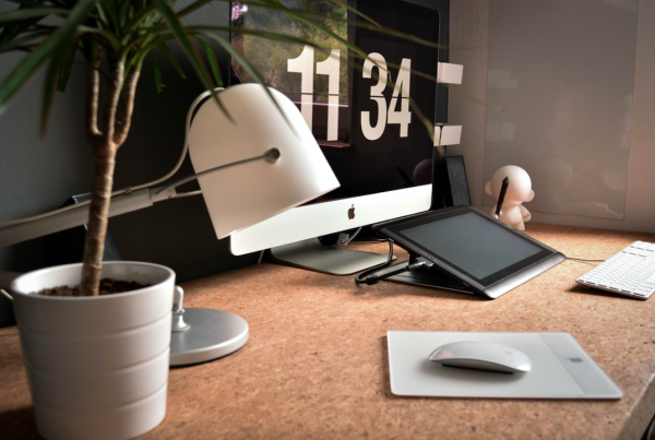 Desk with plant