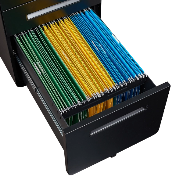Workzone Workstation Storage - Mobile Pedestal - Black - Round - File Drawer