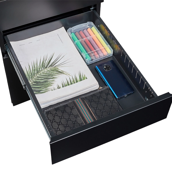 Workzone Workstation Storage - Mobile Pedestal - Black - Square - Open - no pencil tray