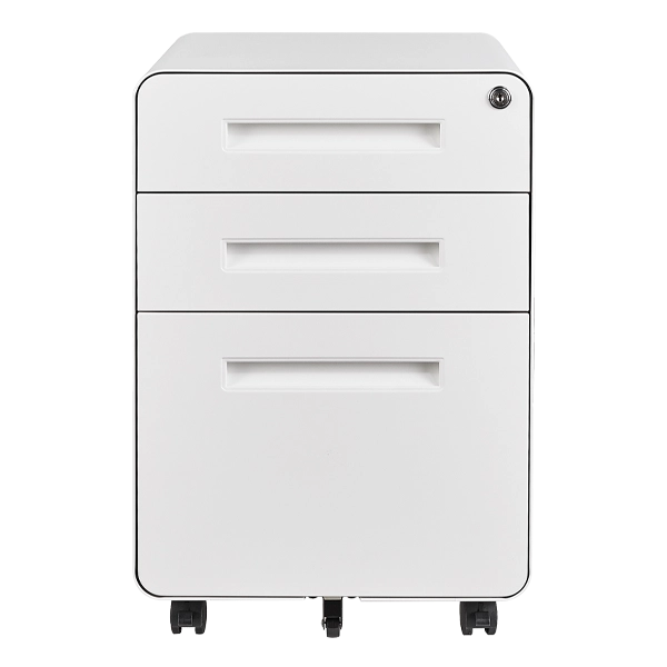 Workzone Workstation Storage - Mobile Pedestal - White - Round - Front