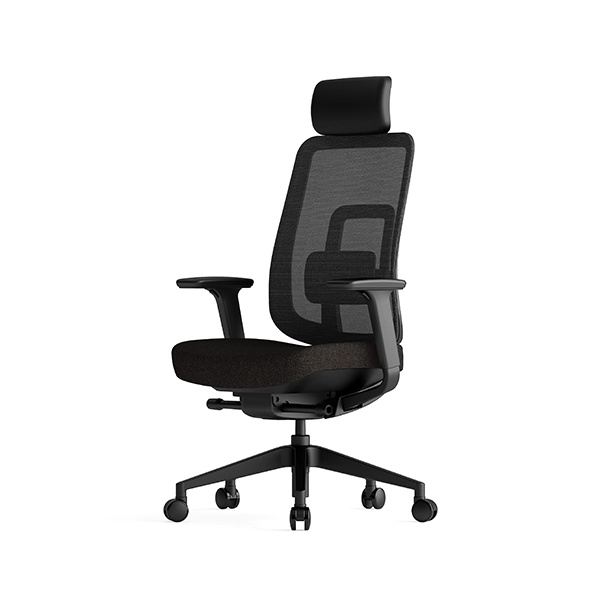 Breeze Exec - With Arms - With Headrest - Black Fabric Seat - Black Mesh Back - Side Front